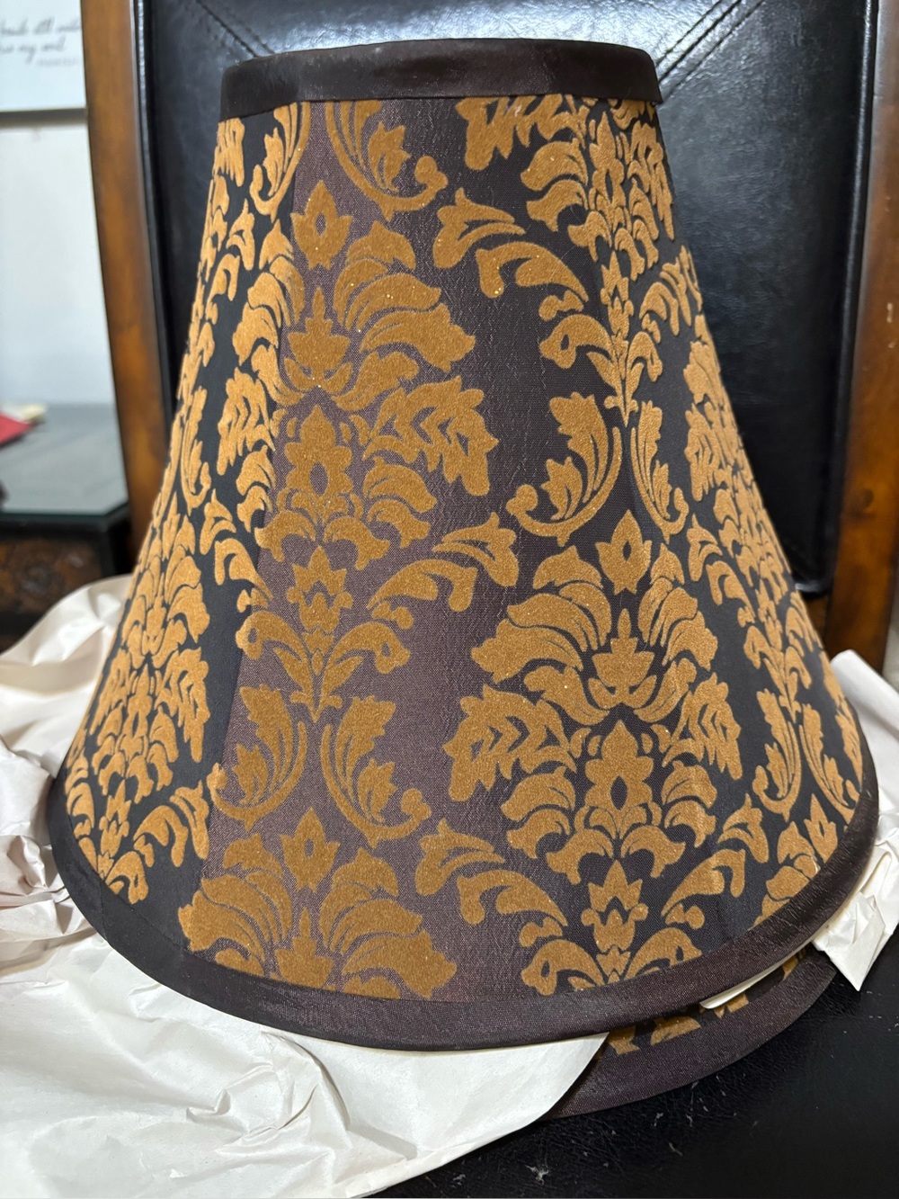 2 Brown and Gold Damask Lamp Shades